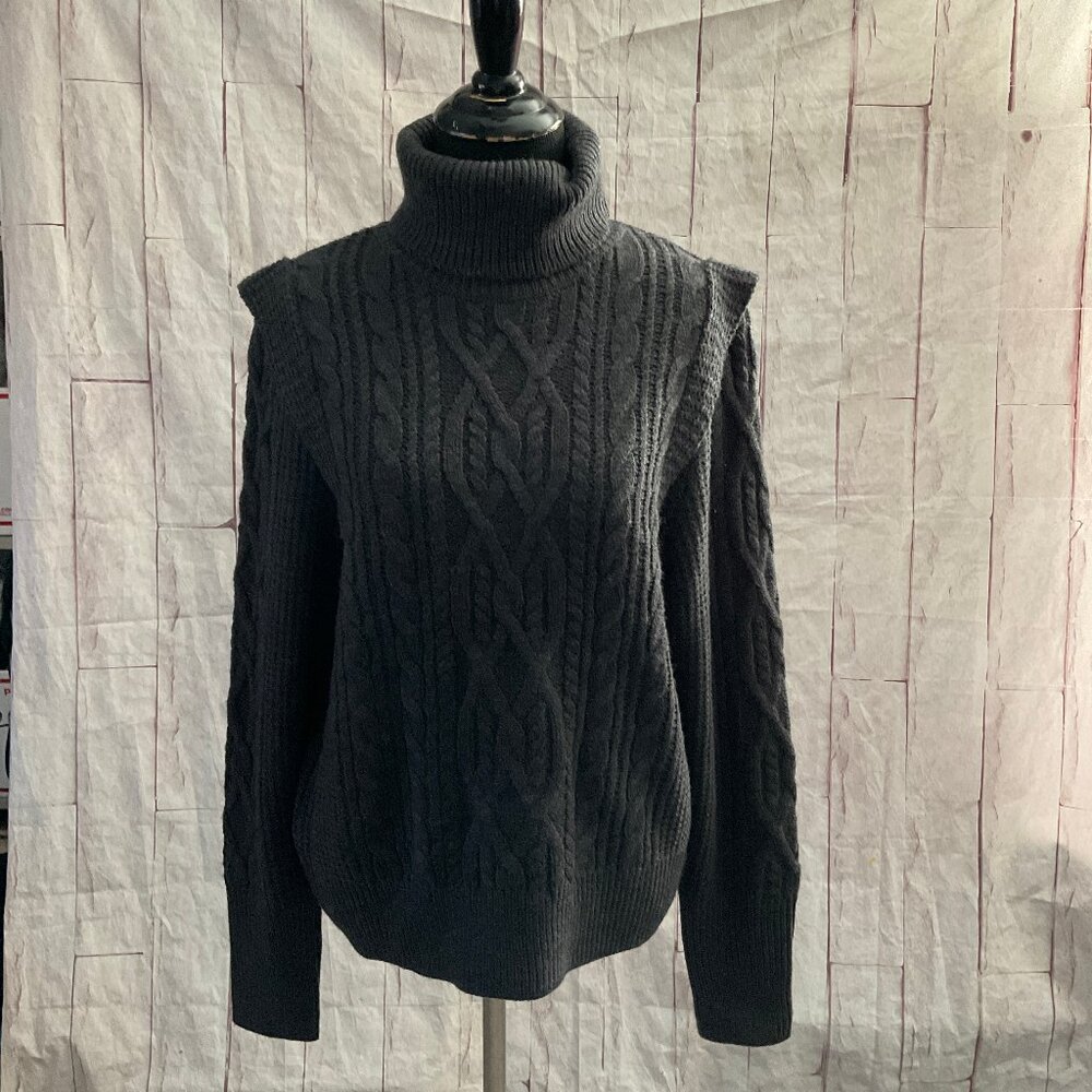 Skull Cashmere Womens Size Small Turtleneck Cable Knit Sweater Ruffle